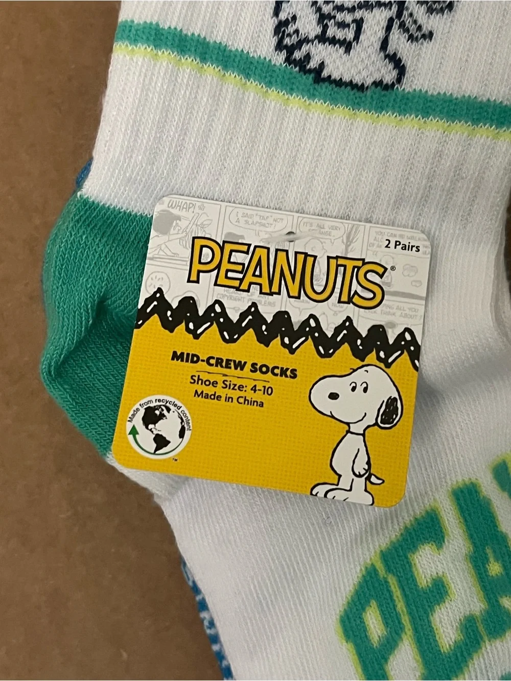 Peanuts Snoopy & Woodstock Multicolor Mid-Crew Socks 2-Pair Pack Size 4-10